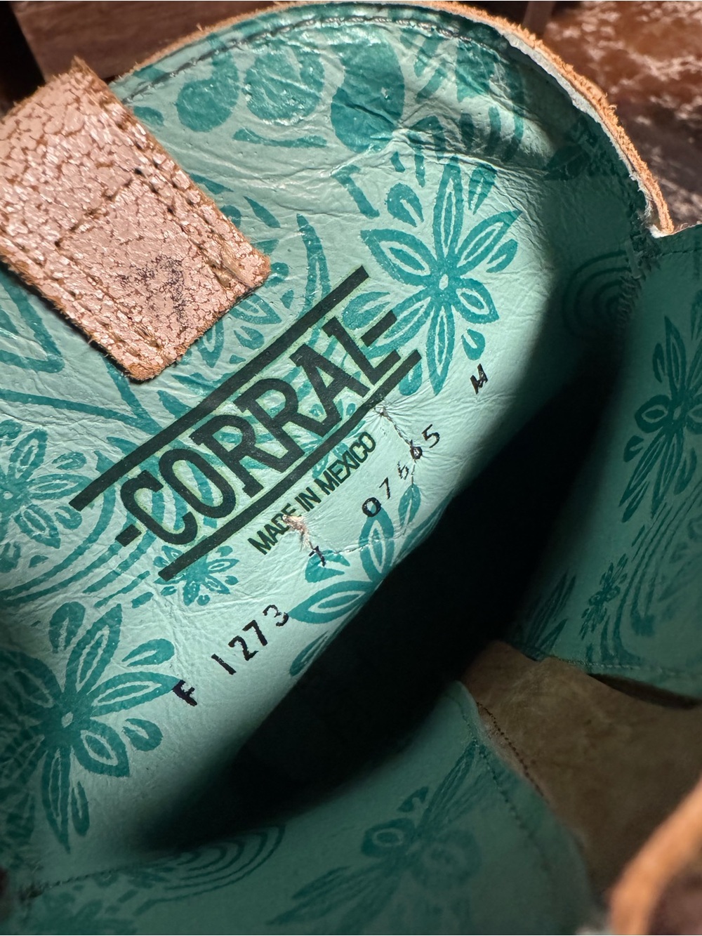 Corral Beige Suede Ankle Boots with Turquoise Floral Embroidery - Picture 6 of 7